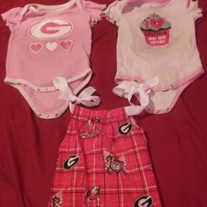 Girls Georgia Bulldog onesies and dress